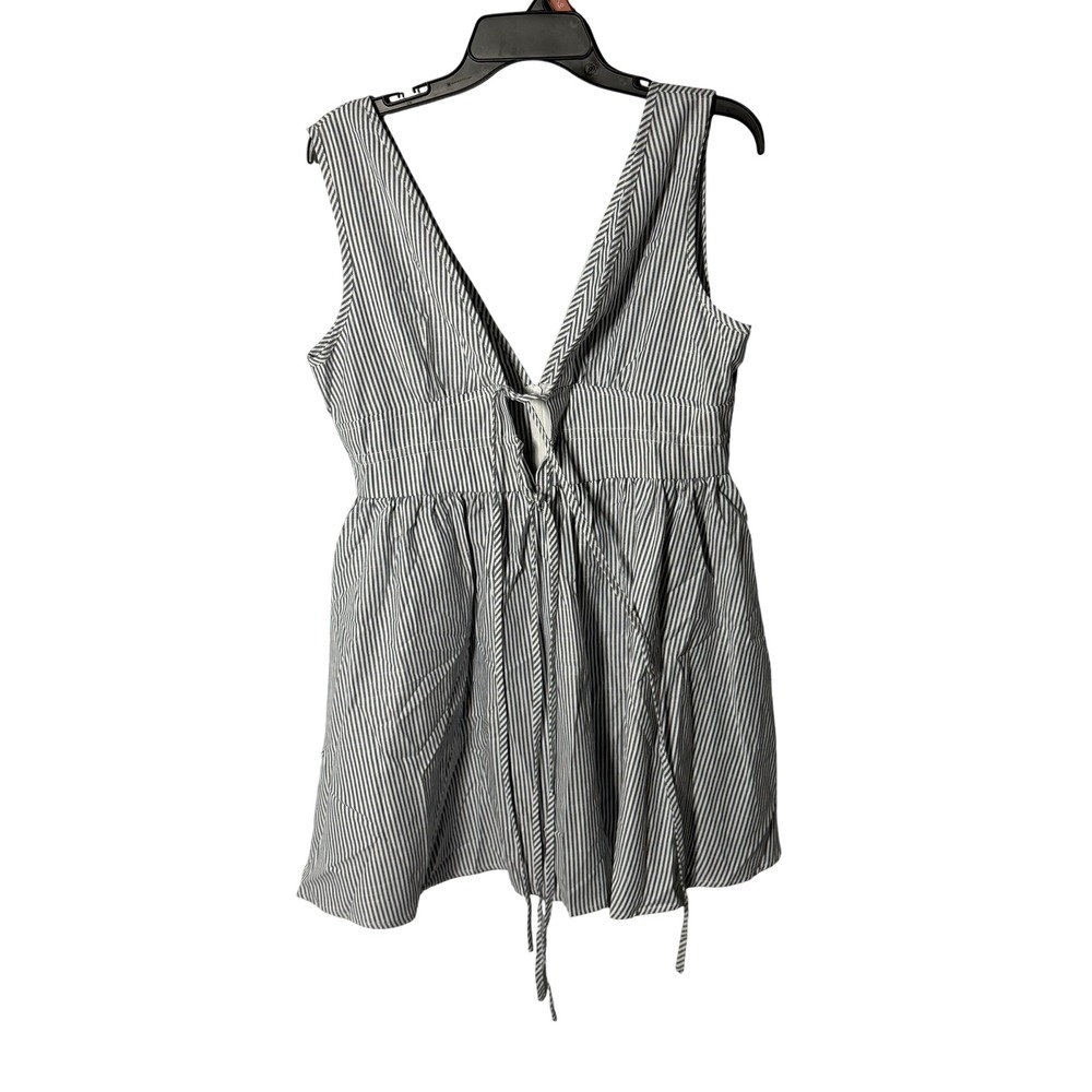 Shein Women Blue White Striped Tie Front V-Neck Sleeveless Mini Dress Size 1X
